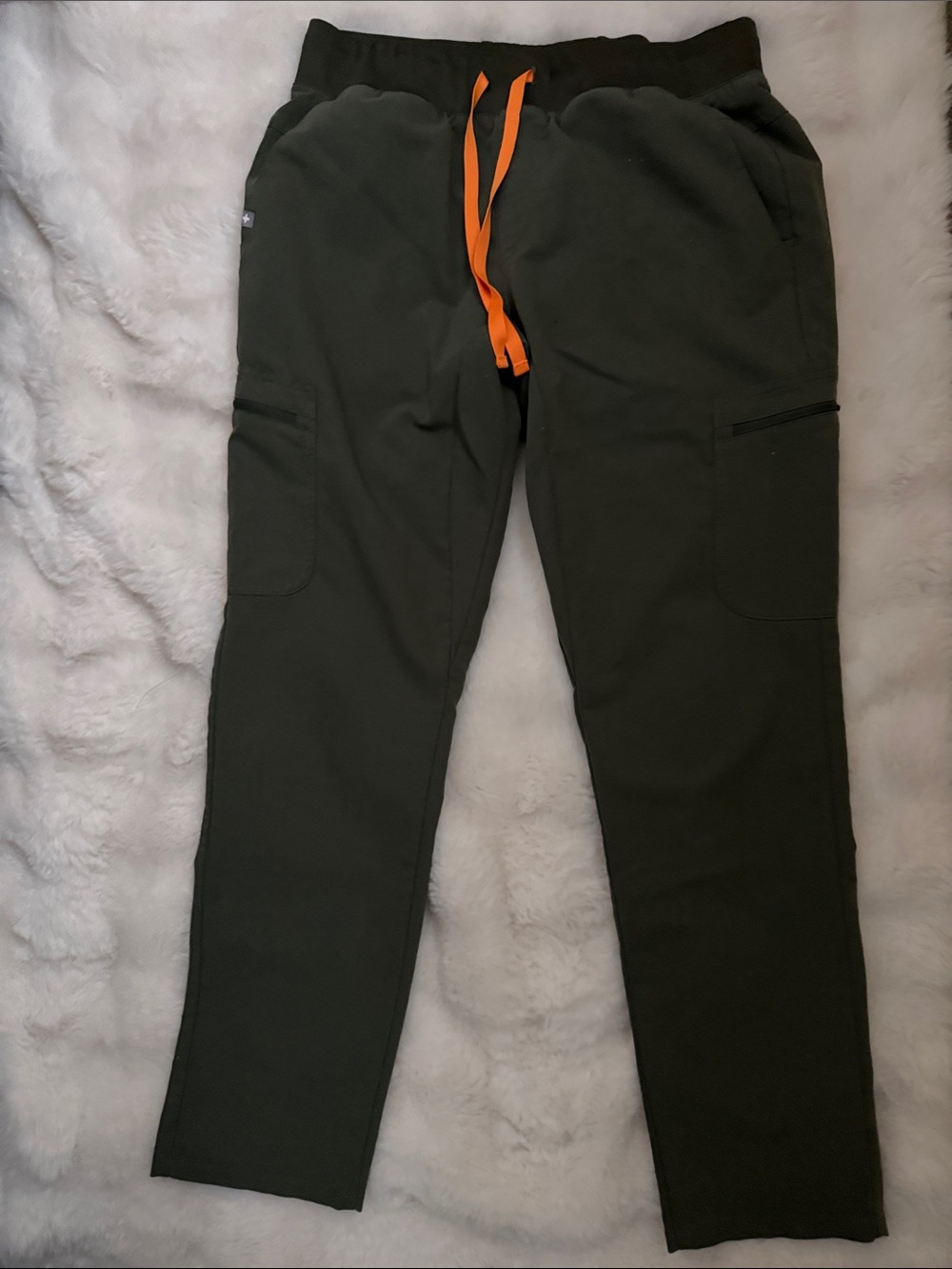 Figs Olive Green Cargo scrub pantswith Orange Drawstring